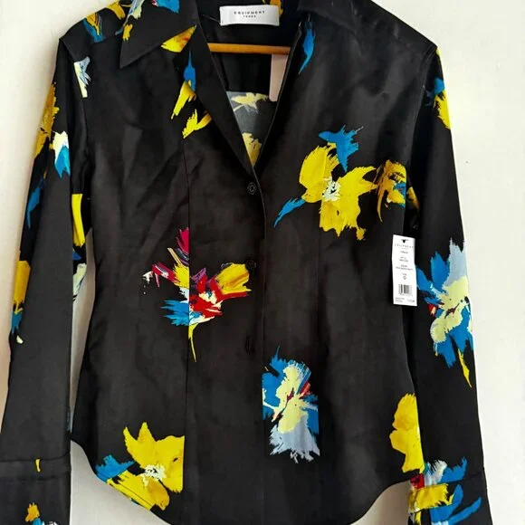 Equipment Femme Black Floral Satin Viscose Button Down Blouse 0 - Picture 5 of 7